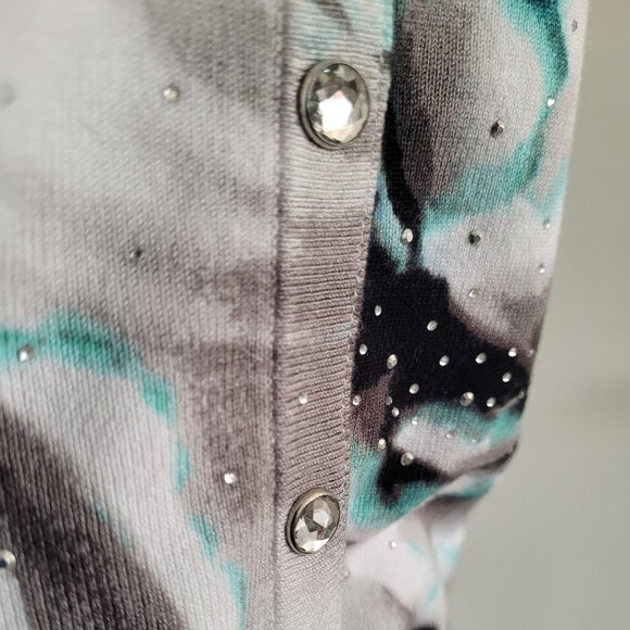 White House Black Market Women's Aqua Floral Embellished Button Up Cardigan (XL) - Picture 3 of 10